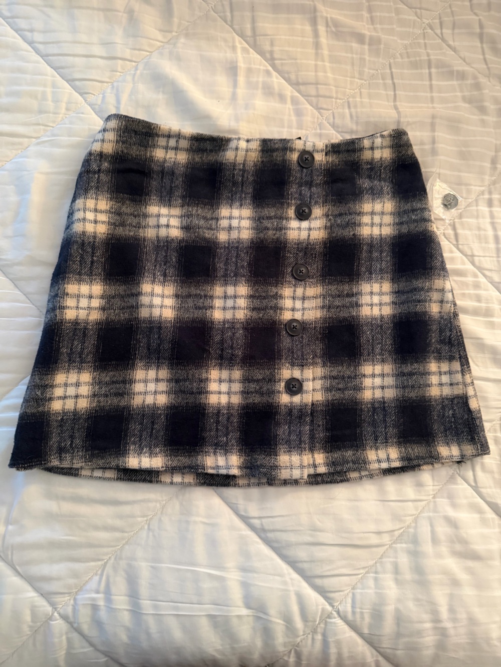 Forever 21 Black and Cream Plaid Button-Front Mini Skirt